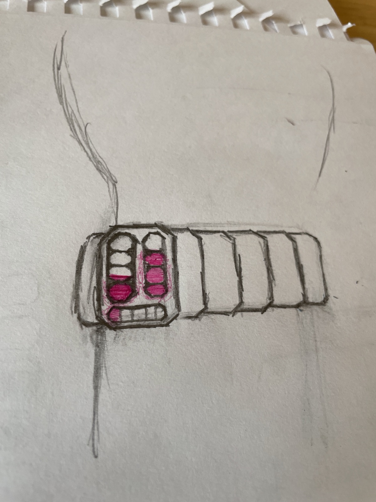 Pencil sketch of a wristwatch with filled blocks